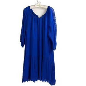 Indigo Rose Women's Plus Royal Blue Gauze Dress Lace Sleeve 3X